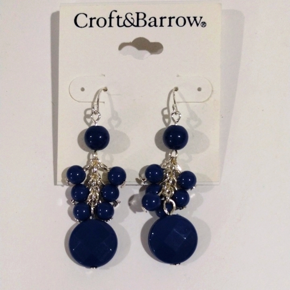 Croft & Barrow Blue Beaded Cluster Drop Dangle Earrings Women's Fashion Jewelry - Picture 2 of 7